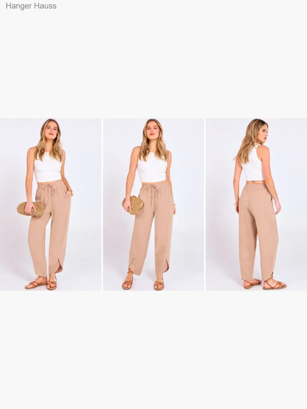 Wide Leg Palazzo Pants Cropped Capris Drawstring Waist Rayon Linen Casual - Picture 7 of 7